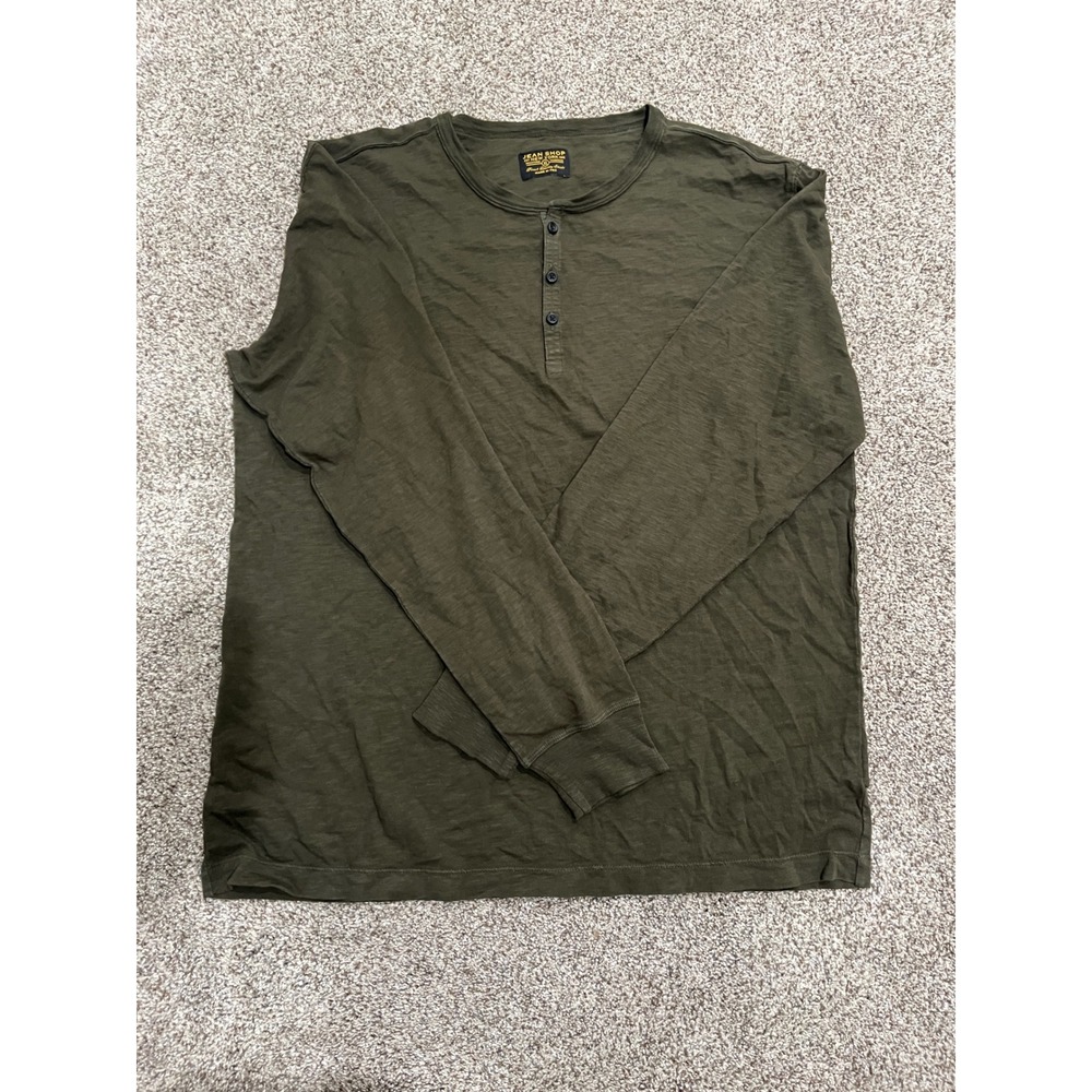 Jean‎ Shop Henry Henley Shirt Mens XL Olive Green Long Sleeve Cotton